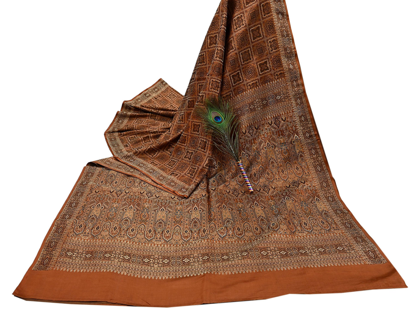 Indian Vintage Sari Rusty Heavy Pure Silk Woven Banarasi Brocade Saree Fabric 5Yd Ethnic Dress making Crafting Bollywood Dress Designing
