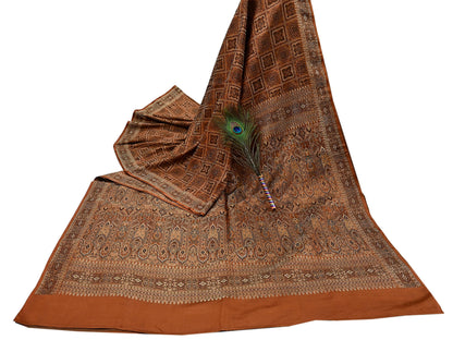 Indian Vintage Sari Rusty Heavy Pure Silk Woven Banarasi Brocade Saree Fabric 5Yd Ethnic Dress making Crafting Bollywood Dress Designing