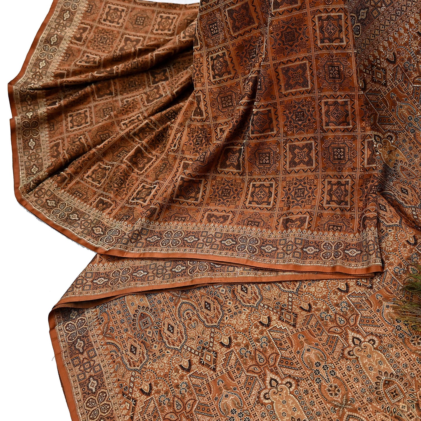 Indian Vintage Sari Rusty Heavy Pure Silk Woven Banarasi Brocade Saree Fabric 5Yd Ethnic Dress making Crafting Bollywood Dress Designing