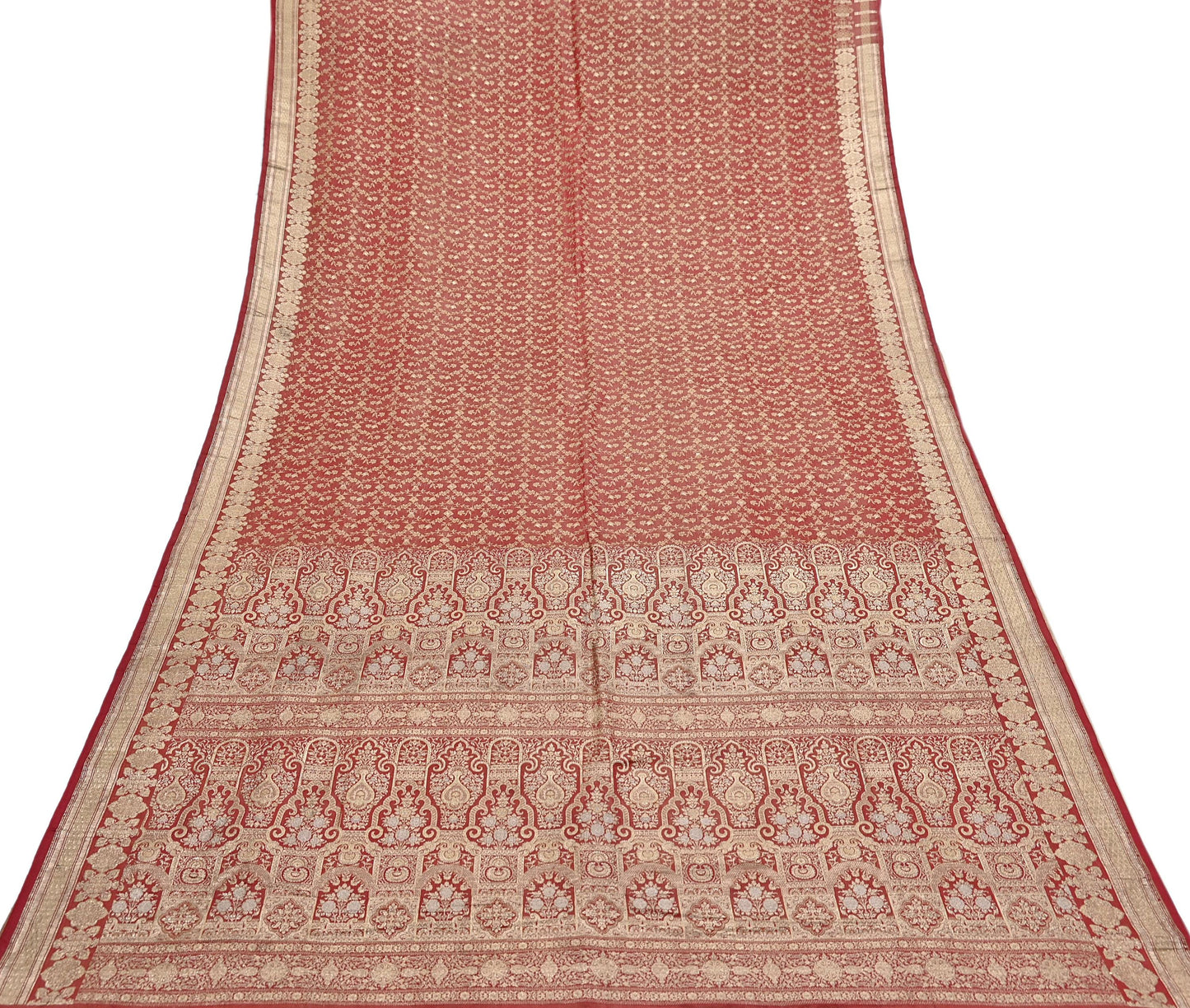 Indian Vintage Sari Red Heavy Pure Silk Woven Banarasi Brocade Saree Fabric 5Yd Ethnic Dress making Crafting Bollywood Dress Designing
