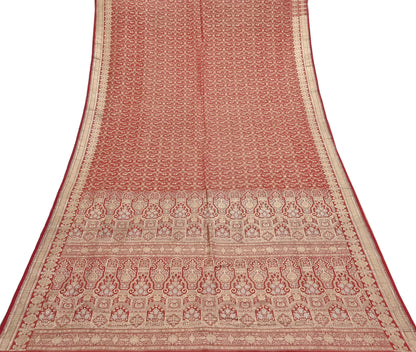 Indian Vintage Sari Red Heavy Pure Silk Woven Banarasi Brocade Saree Fabric 5Yd Ethnic Dress making Crafting Bollywood Dress Designing