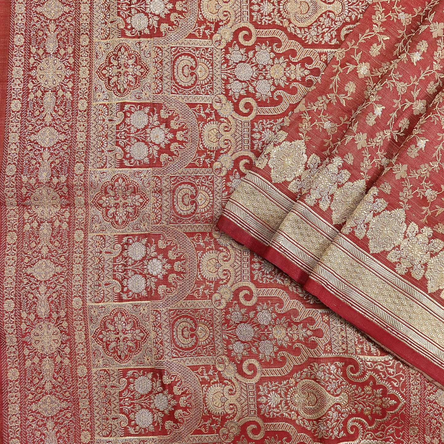 Indian Vintage Sari Red Heavy Pure Silk Woven Banarasi Brocade Saree Fabric 5Yd Ethnic Dress making Crafting Bollywood Dress Designing