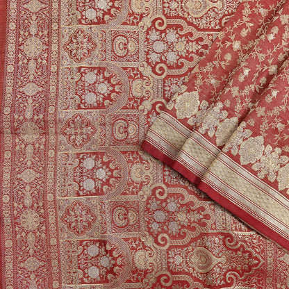 Indian Vintage Sari Red Heavy Pure Silk Woven Banarasi Brocade Saree Fabric 5Yd Ethnic Dress making Crafting Bollywood Dress Designing