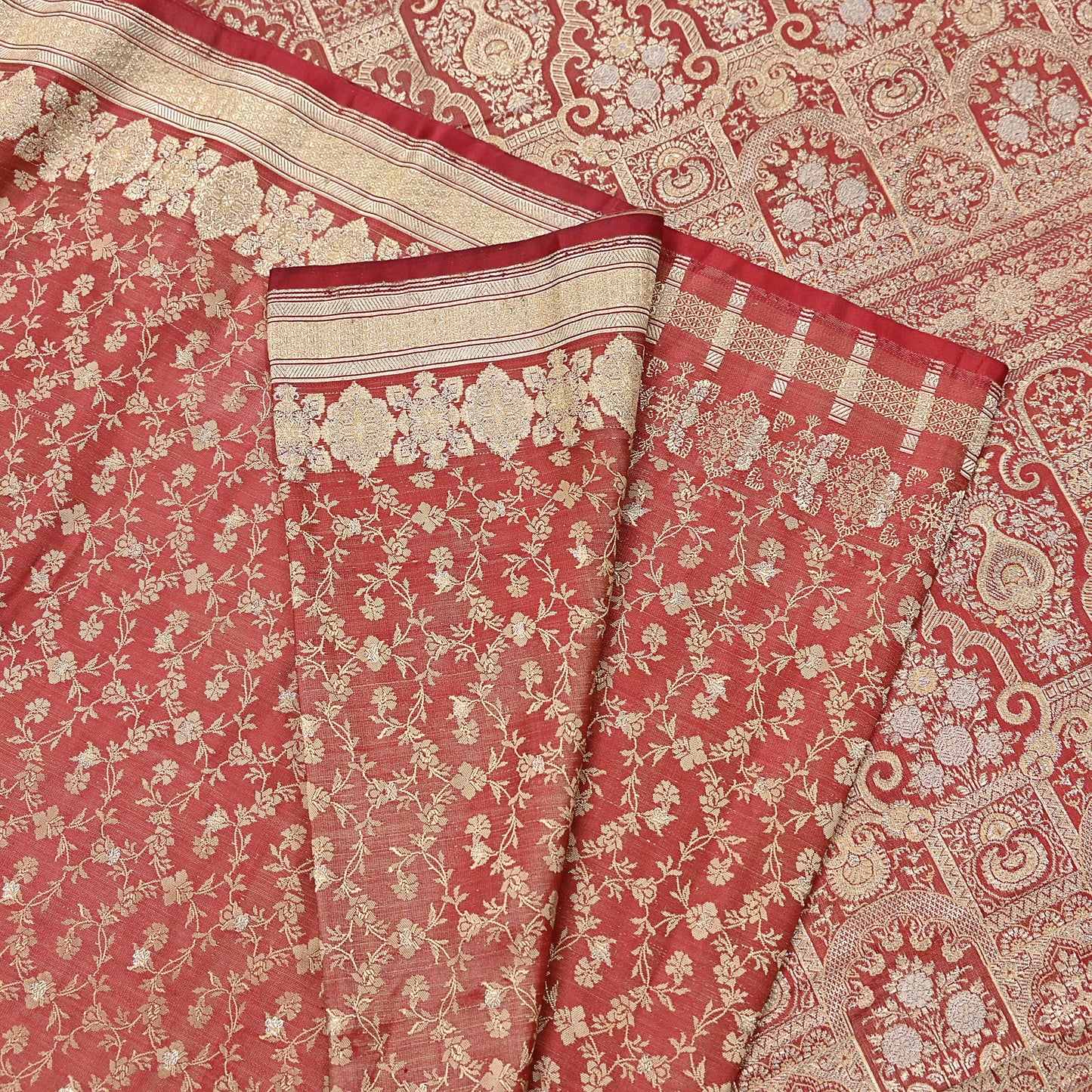 Indian Vintage Sari Red Heavy Pure Silk Woven Banarasi Brocade Saree Fabric 5Yd Ethnic Dress making Crafting Bollywood Dress Designing