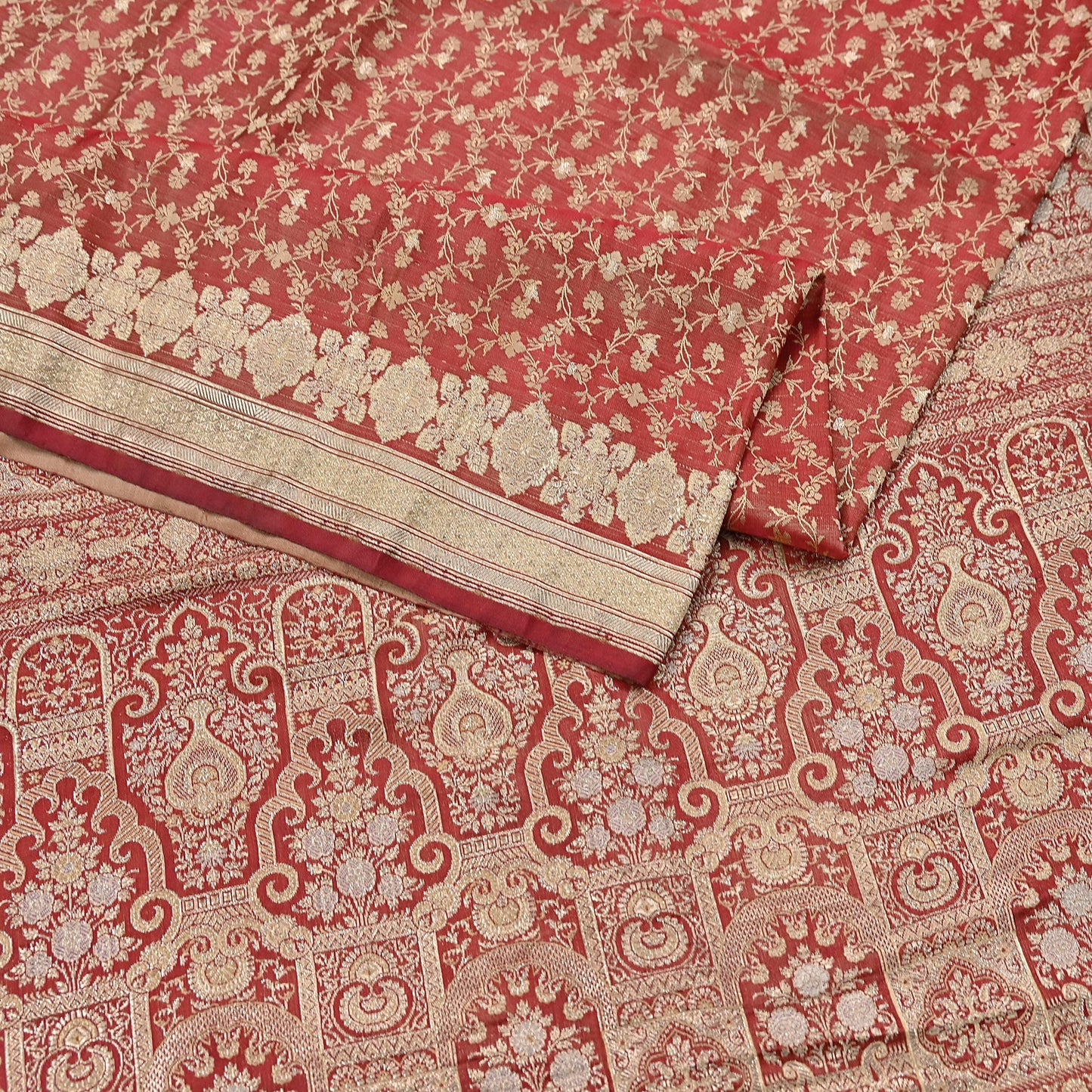 Indian Vintage Sari Red Heavy Pure Silk Woven Banarasi Brocade Saree Fabric 5Yd Ethnic Dress making Crafting Bollywood Dress Designing