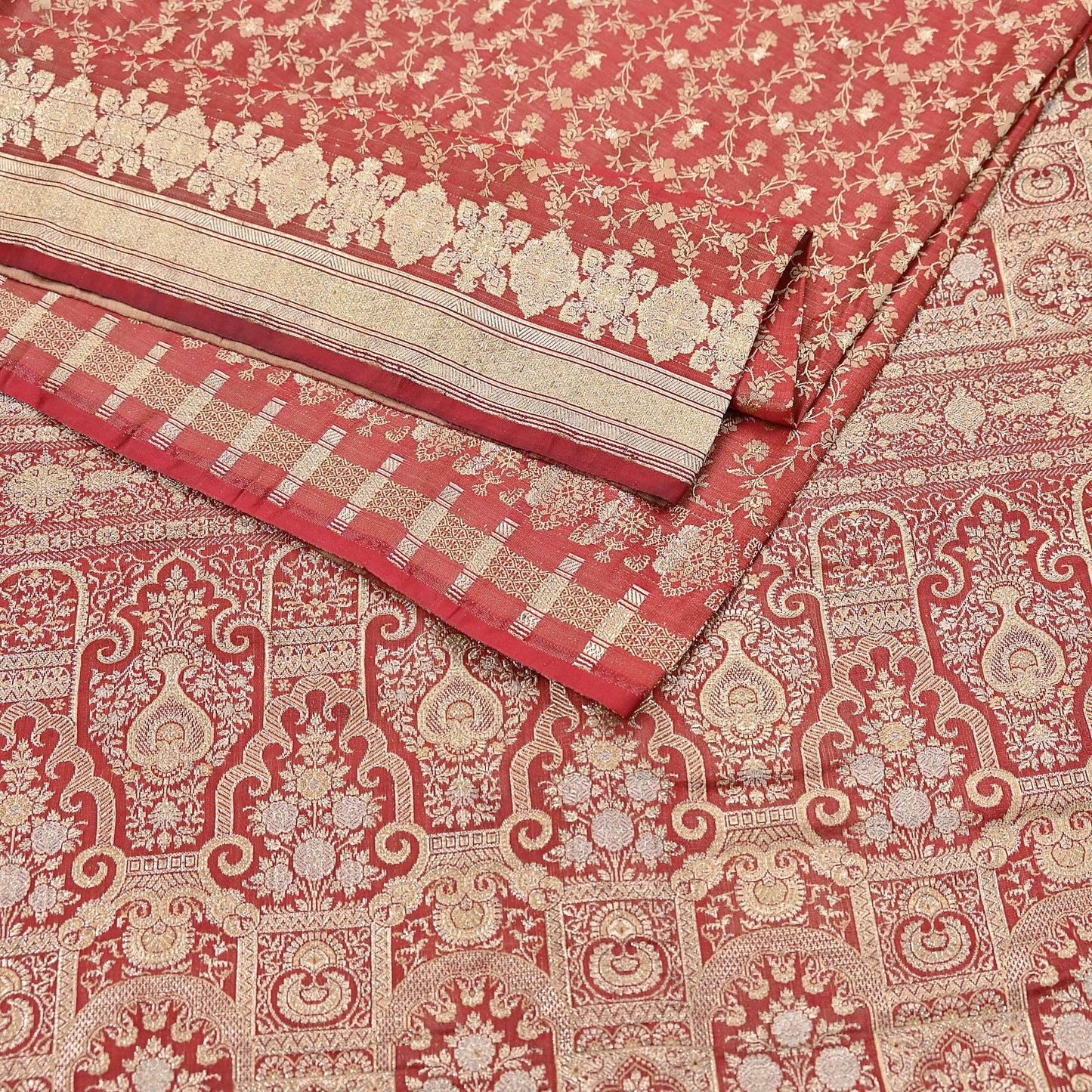 Indian Vintage Sari Red Heavy Pure Silk Woven Banarasi Brocade Saree Fabric 5Yd Ethnic Dress making Crafting Bollywood Dress Designing