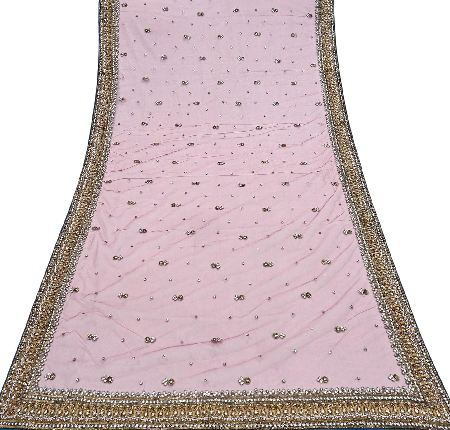 Indian Vintage Heavy Bridal Dupatta Pink Net Mesh Long Stole Hand Embroidered Scarves Sequins Glass Bead Wedding veil Wrap Boho