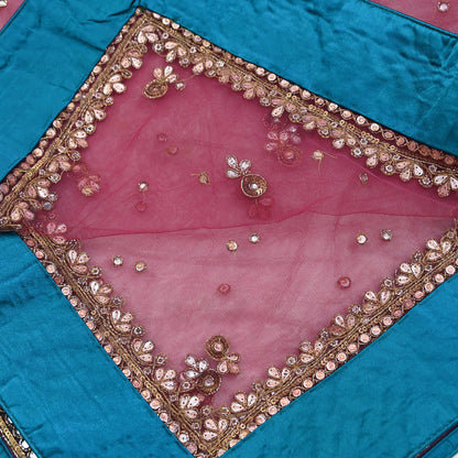 Indian Vintage Heavy Bridal Dupatta Pink Net Mesh Long Stole Hand Embroidered Scarves Sequins Glass Bead Wedding veil Wrap Boho