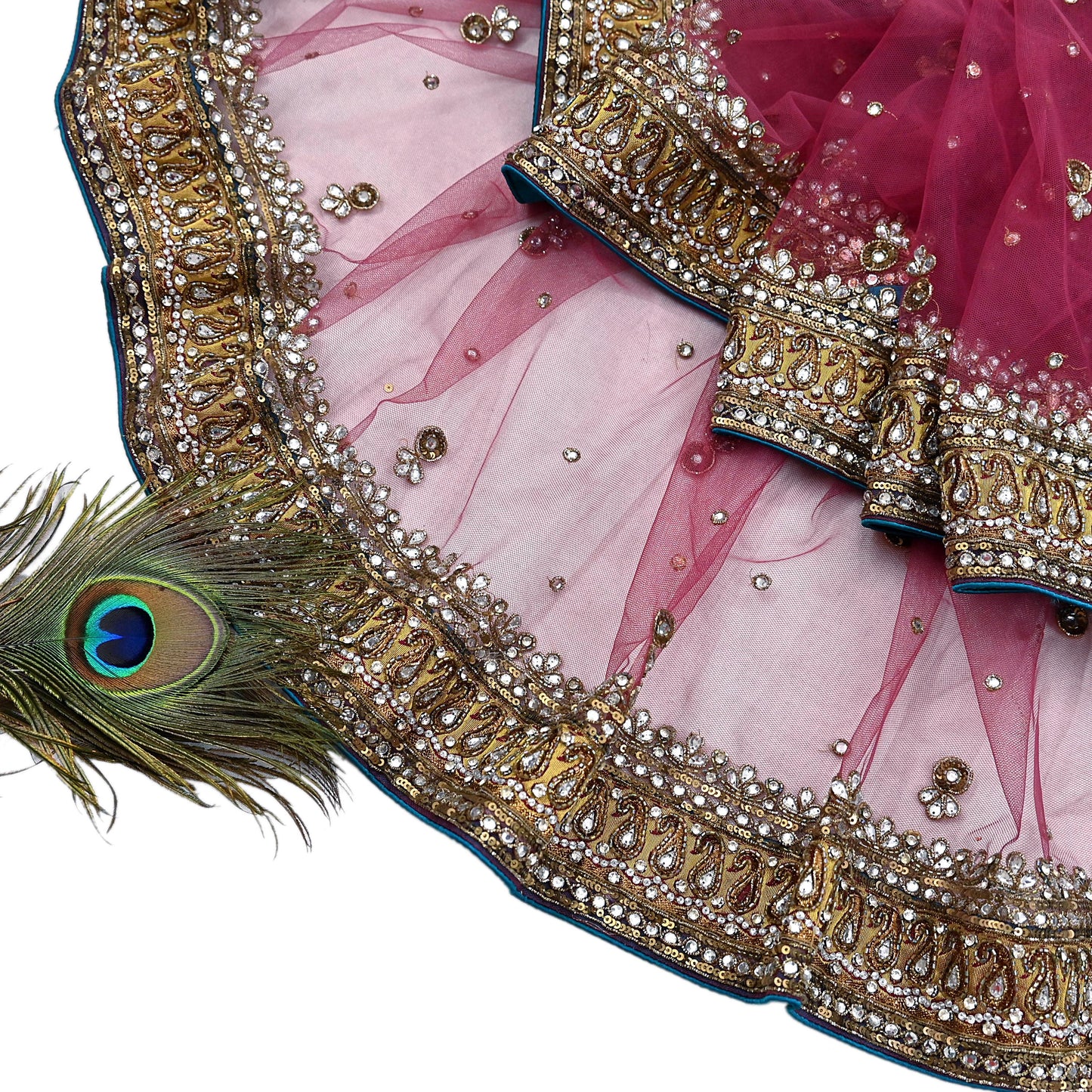 Indian Vintage Heavy Bridal Dupatta Pink Net Mesh Long Stole Hand Embroidered Scarves Sequins Glass Bead Wedding veil Wrap Boho