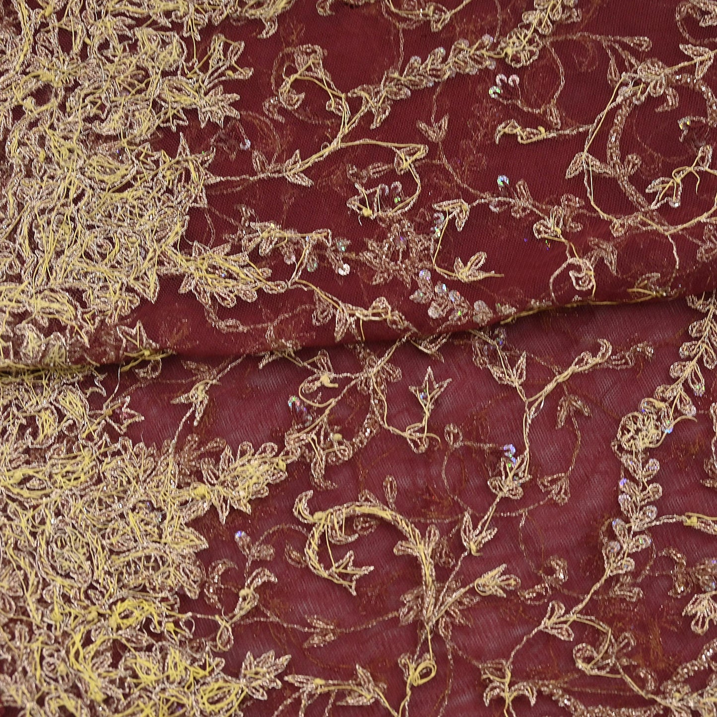 Indian Vintage Heavy Wedding Maroon Dupatta Net Mesh Long Stole Hand Embroidered Scarves Golden Zardozi Zari Sequins Dridal Veil Hijab