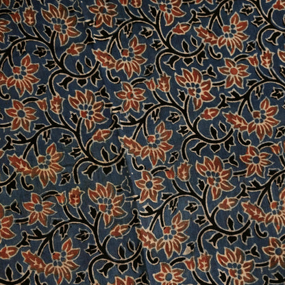 Indian Vintage Blue & Black Dupatta Long Stole Hand Block Print Pure Chanderi Silk Scarves Veil Golden Zari