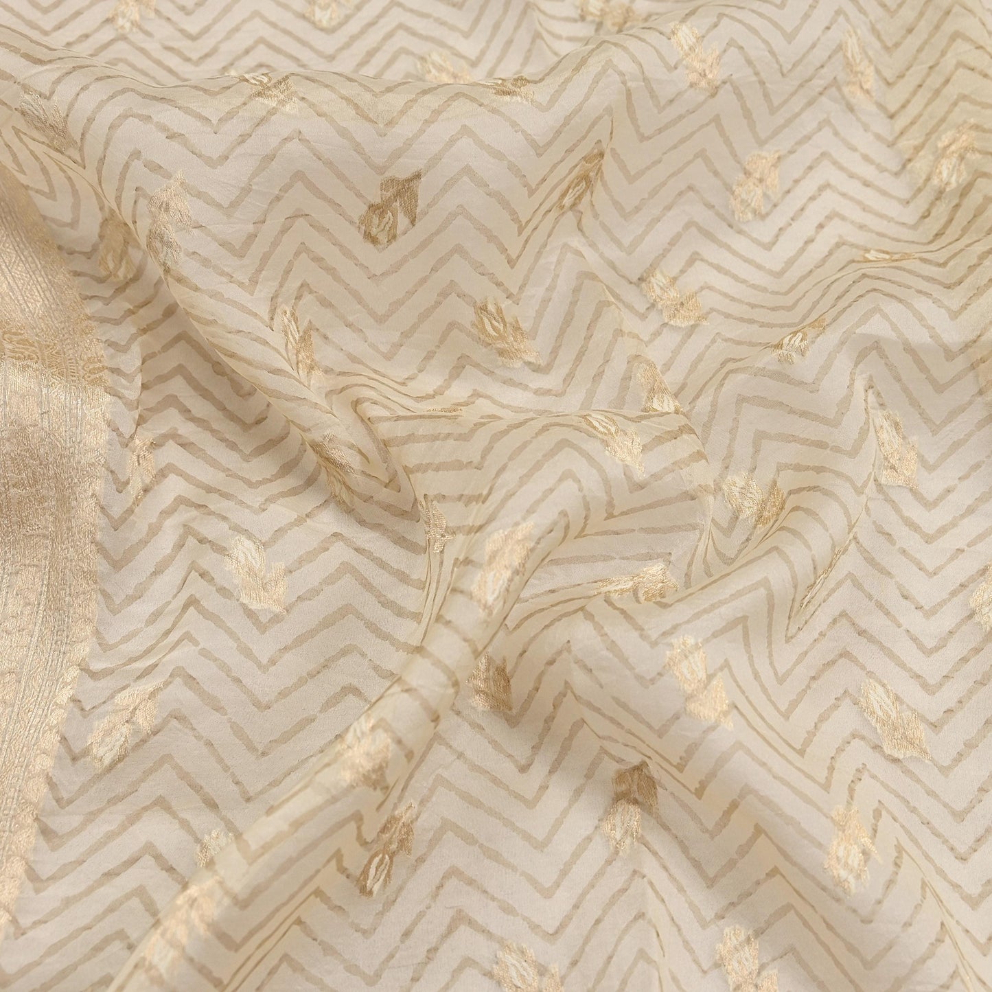 Indian Vintage Dupatta Ivory Pure Organza Silk Long Stole Woven Scarves Veil Zari Soft Stripes Design