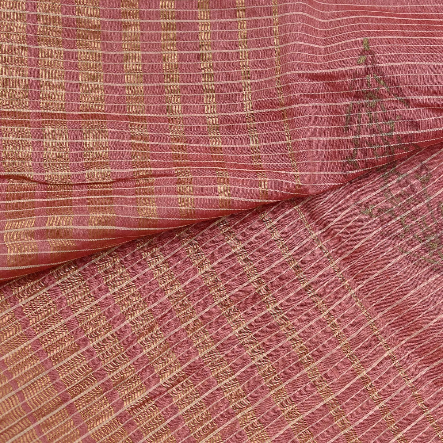 Indian Vintage Dupatta Peach Long Stole Printed Woven Pure Chanderi Silk Indian Scarves Veil Golden Zari Soft Fringes