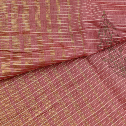 Indian Vintage Dupatta Peach Long Stole Printed Woven Pure Chanderi Silk Indian Scarves Veil Golden Zari Soft Fringes