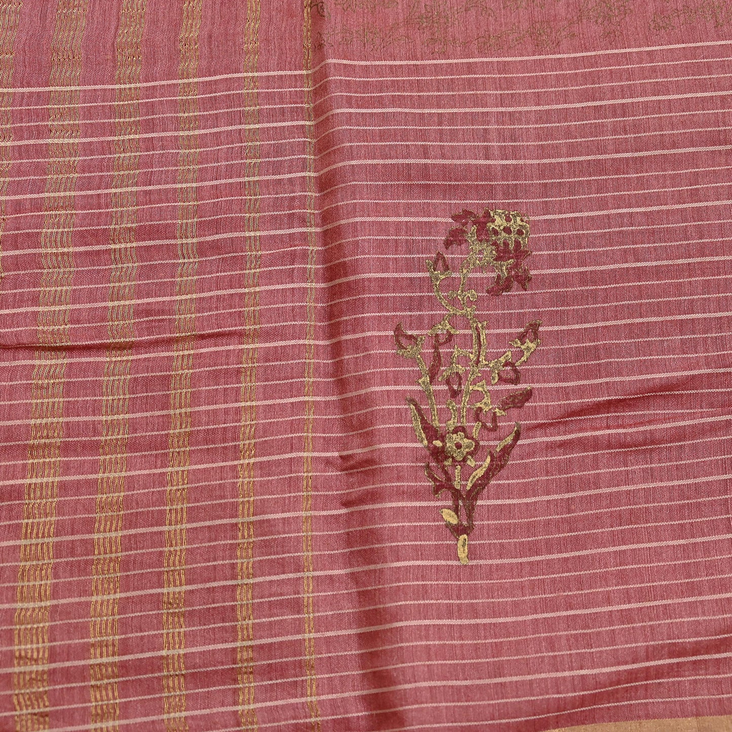 Indian Vintage Dupatta Peach Long Stole Printed Woven Pure Chanderi Silk Indian Scarves Veil Golden Zari Soft Fringes