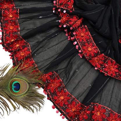 Indian Vintage Black Dupatta Pure Georgette silk Long Stole Hand Embroidered Scarves Stole Veil Wrap Sequins Dabka/ Zardozi