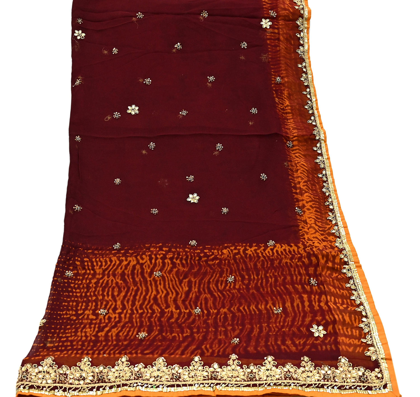 Indian Vintage Heavy Maroon Dupatta Pure Georgette silk Long Stole Hand Embroidered Leheria Scarves Stole Veil Wrap