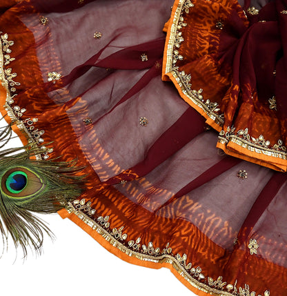 Indian Vintage Heavy Maroon Dupatta Pure Georgette silk Long Stole Hand Embroidered Leheria Scarves Stole Veil Wrap