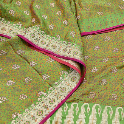 Indian Vintage Sari Green Heavy Pure Satin Silk Woven Banarasi Tanchoi Saree 5Yd Ethnic Craft Fabric Upcycle Bridal Heavy Sarees
