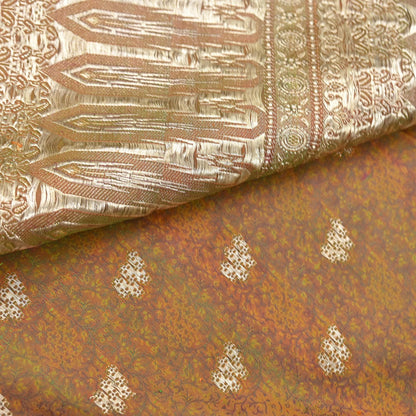 Indian Vintage Sari Green Heavy Pure Satin Silk Woven Banarasi Tanchoi Saree 5Yd Ethnic Craft Fabric Upcycle Bridal Heavy Sarees