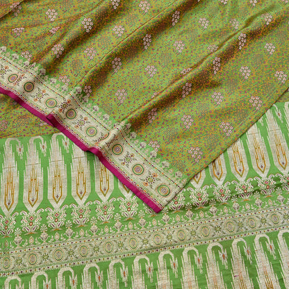 Indian Vintage Sari Green Heavy Pure Satin Silk Woven Banarasi Tanchoi Saree 5Yd Ethnic Craft Fabric Upcycle Bridal Heavy Sarees
