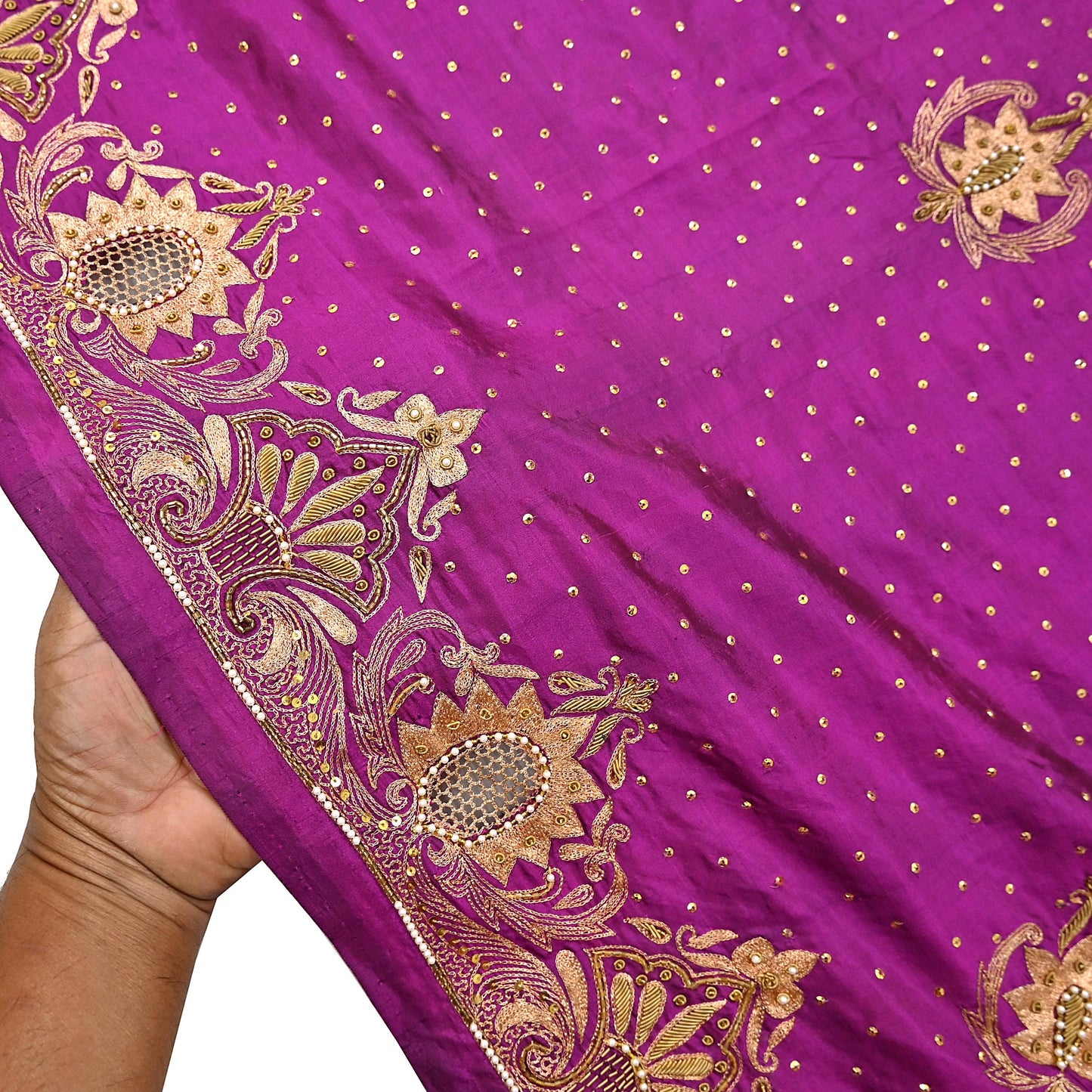 Indian Vintage Heavy Purple Dupatta Pure Silk Long Stole Hand Embroidered Scarves Dabka Zardozi Zari Stole