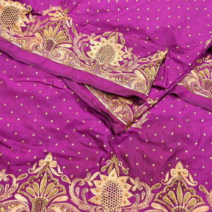 Indian Vintage Heavy Purple Dupatta Pure Silk Long Stole Hand Embroidered Scarves Dabka Zardozi Zari Stole