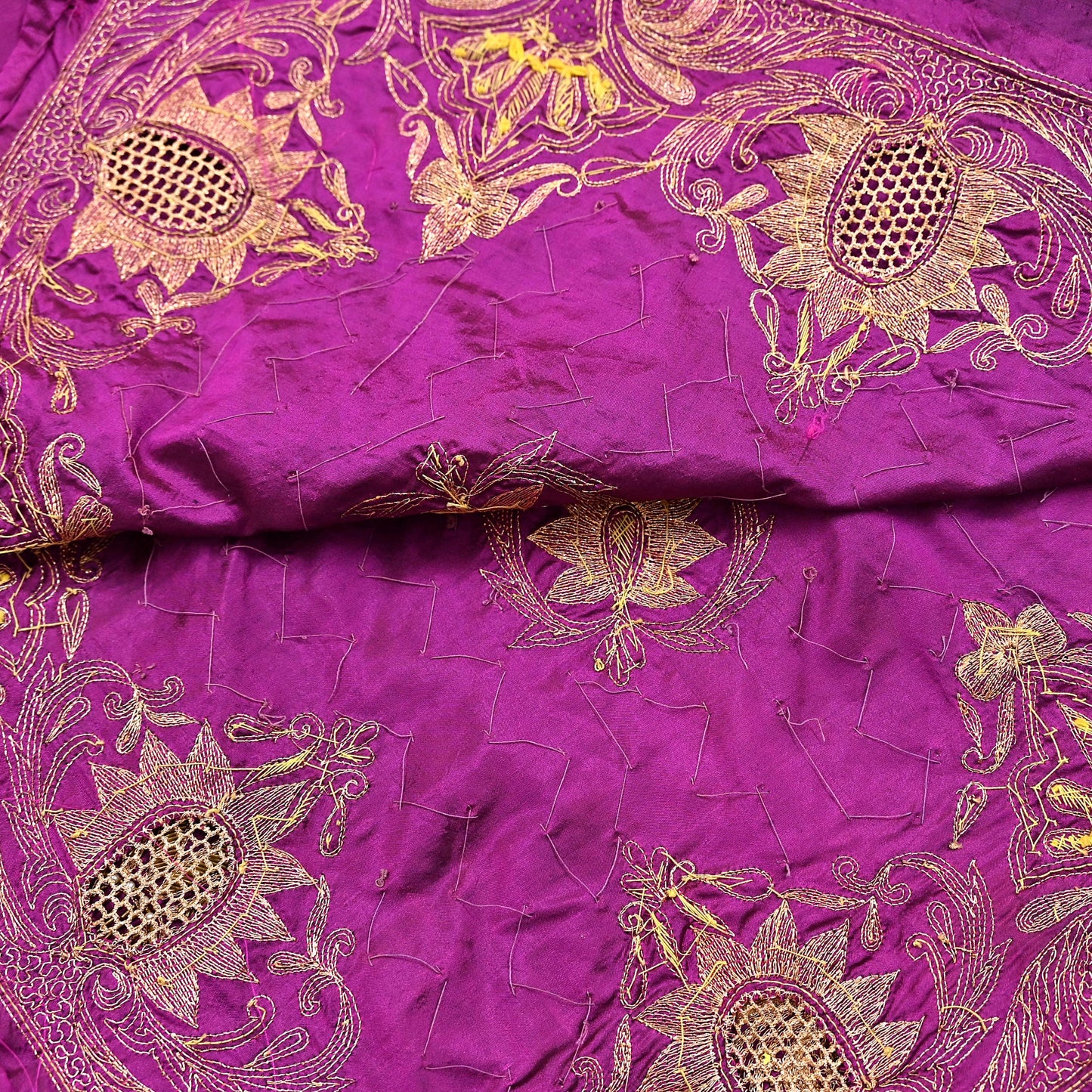 Indian Vintage Heavy Purple Dupatta Pure Silk Long Stole Hand Embroidered Scarves Dabka Zardozi Zari Stole