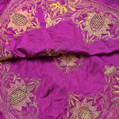 Indian Vintage Heavy Purple Dupatta Pure Silk Long Stole Hand Embroidered Scarves Dabka Zardozi Zari Stole