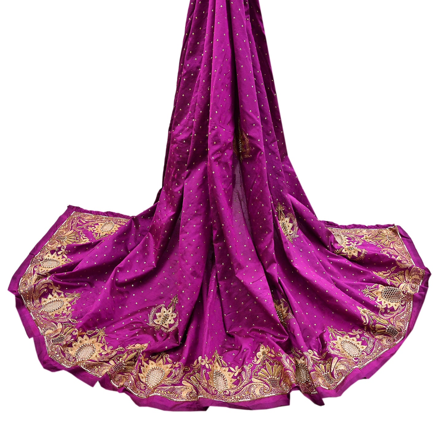 Indian Vintage Heavy Purple Dupatta Pure Silk Long Stole Hand Embroidered Scarves Dabka Zardozi Zari Stole