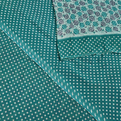 Indian Vintage Sari Green & White Printed Pure Cotton Sarees 5Yd Craft Fabric Soft Sewing Sarong Wrap Boho Upcycle quilting Dress making