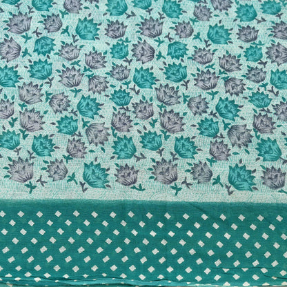 Indian Vintage Sari Green & White Printed Pure Cotton Sarees 5Yd Craft Fabric Soft Sewing Sarong Wrap Boho Upcycle quilting Dress making