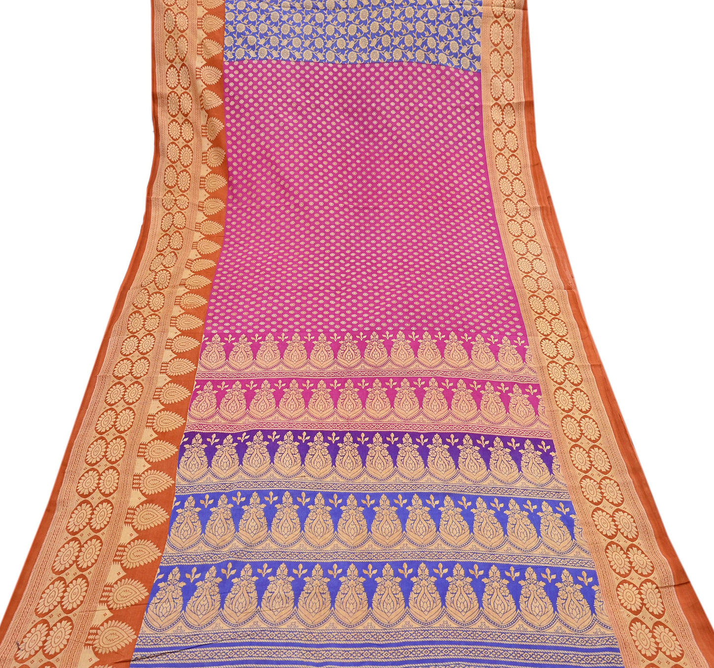 Indian Vintage Sari Pink & Multi Printed 100% Pure Cotton Saree Craft Fabric 5Yd Soft Sewing Sarong Wrap Boho Stripes Dress making Quilting