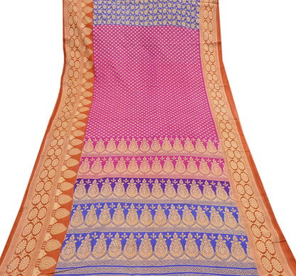 Indian Vintage Sari Pink & Multi Printed 100% Pure Cotton Saree Craft Fabric 5Yd Soft Sewing Sarong Wrap Boho Stripes Dress making Quilting