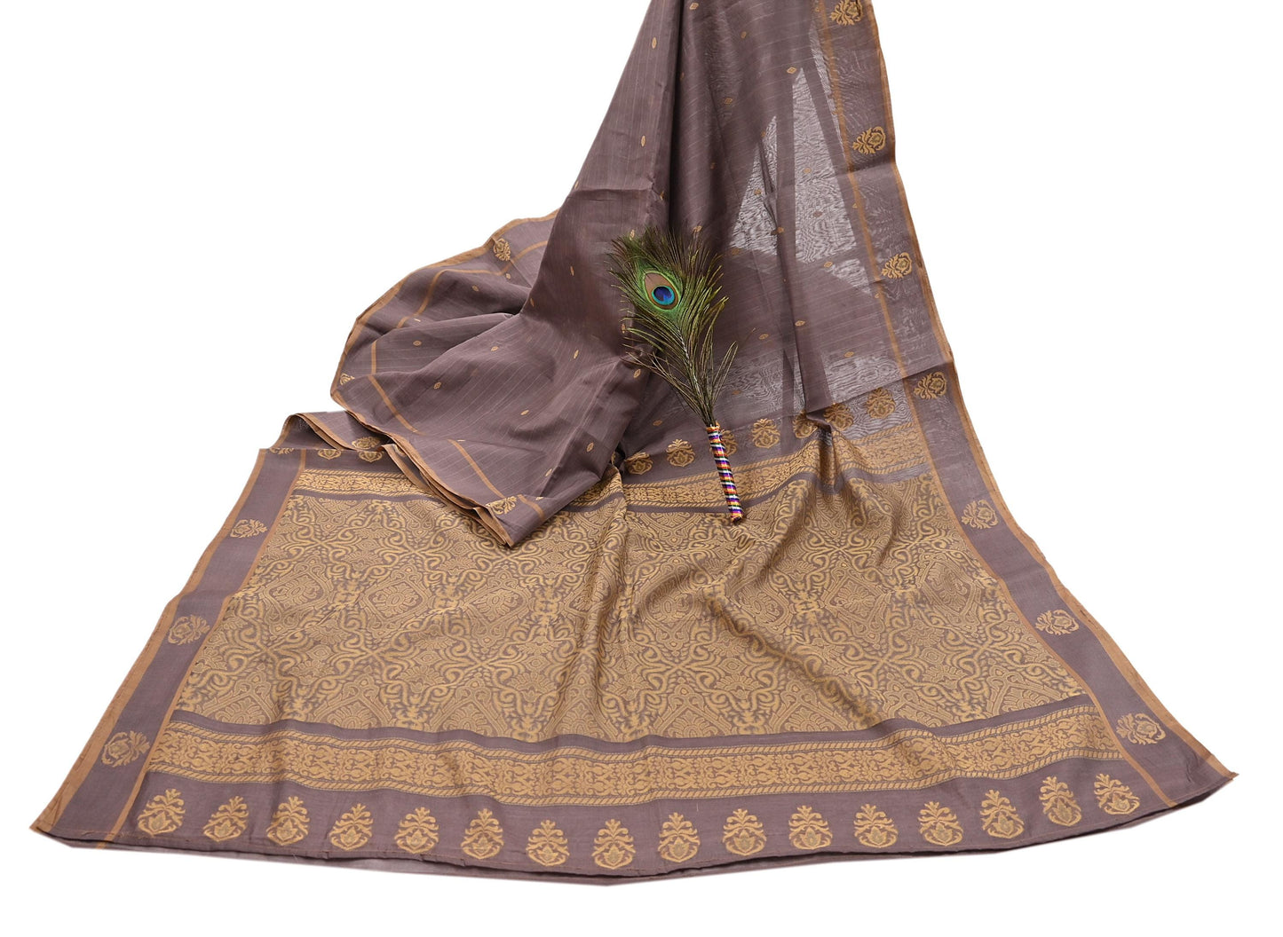 Indian Vintage Sari Brown 100% Pure Silk Hand Woven Sarees Craft Fabric 5Yd Ethnic Sewing Dress making Crafting Quilting Upcycle