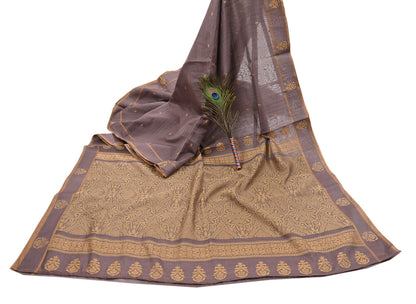 Indian Vintage Sari Brown 100% Pure Silk Hand Woven Sarees Craft Fabric 5Yd Ethnic Sewing Dress making Crafting Quilting Upcycle