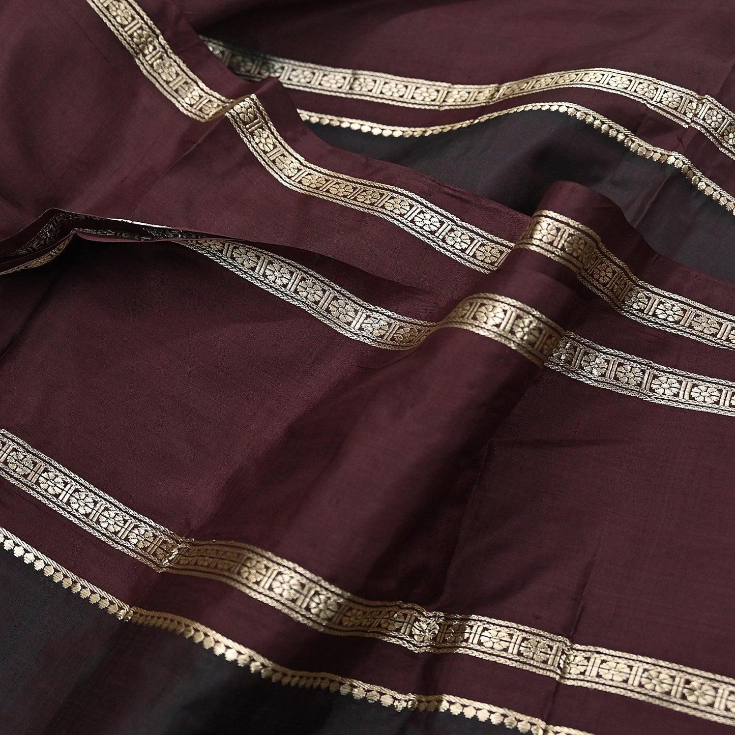 Indian Vintage Sari Maroon Mysore Silk Woven Sarees Craft Fabric 5Yd Ethnic South silk Dress Making Crafting Upcycle Quilting Zari Border