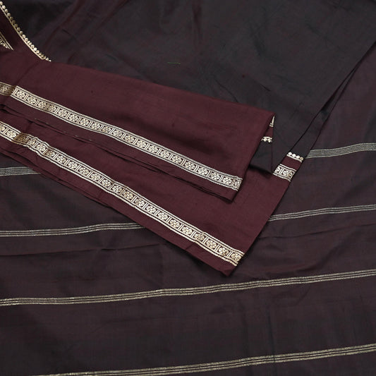 Indian Vintage Sari Maroon Mysore Silk Woven Sarees Craft Fabric 5Yd Ethnic South silk Dress Making Crafting Upcycle Quilting Zari Border