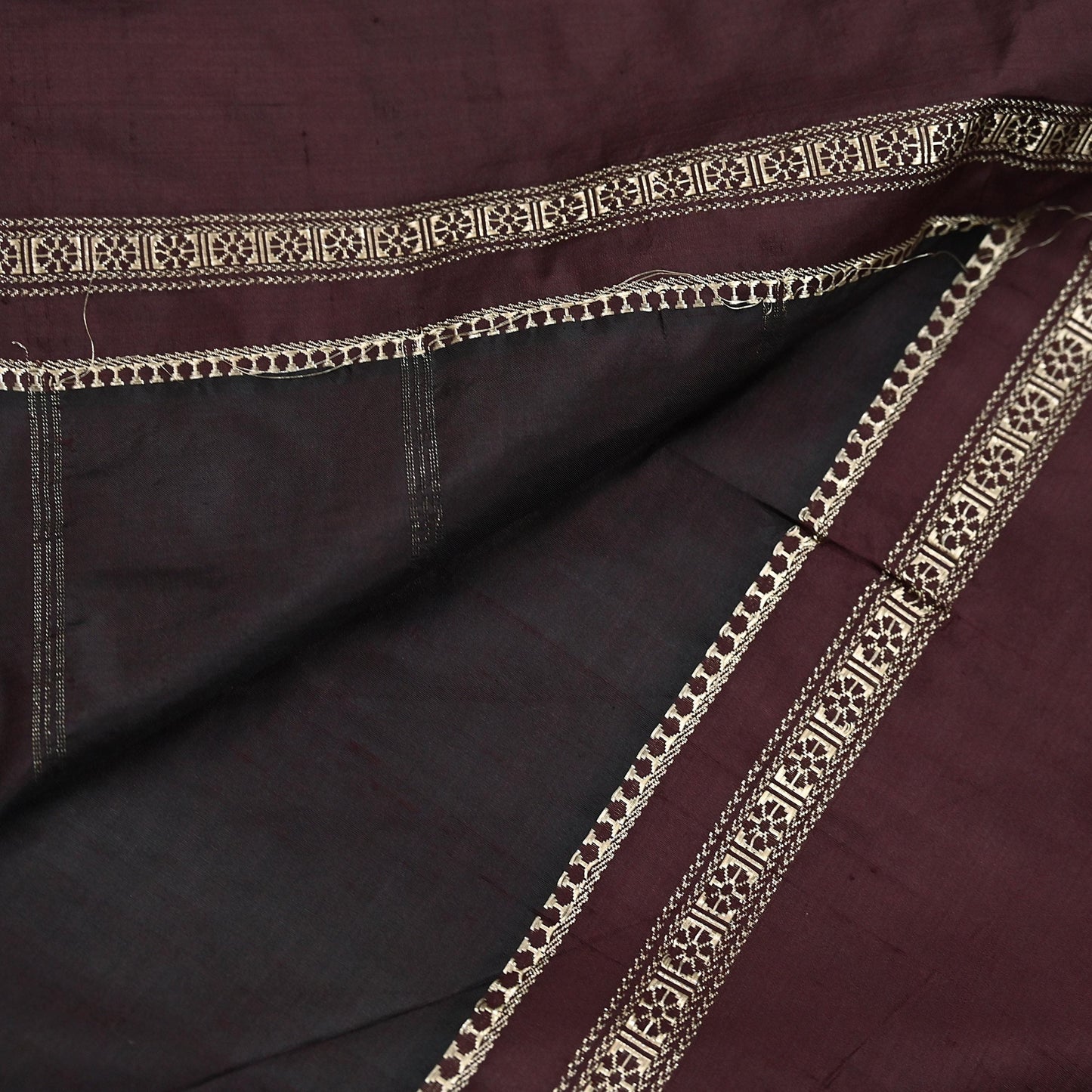 Indian Vintage Sari Maroon Mysore Silk Woven Sarees Craft Fabric 5Yd Ethnic South silk Dress Making Crafting Upcycle Quilting Zari Border