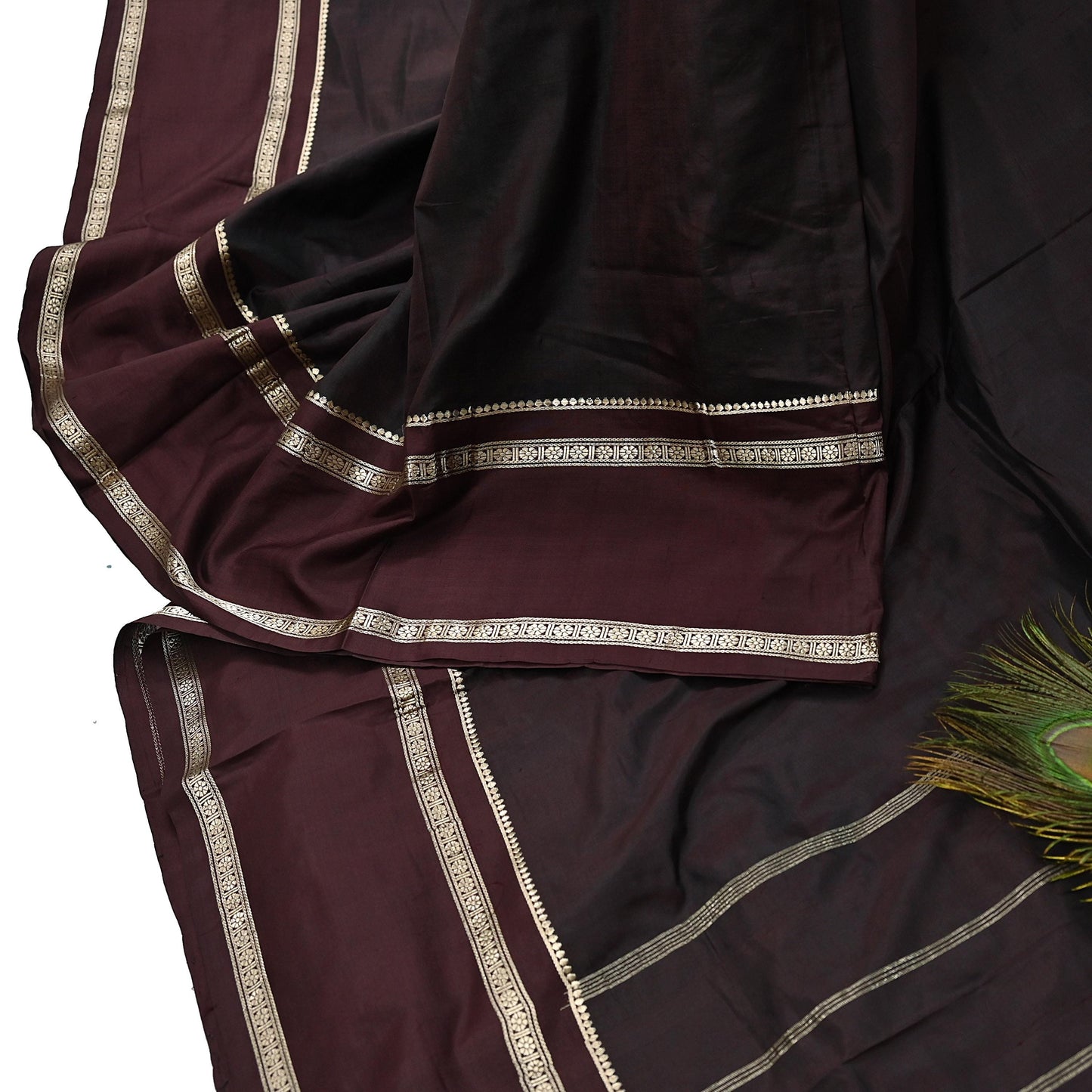 Indian Vintage Sari Maroon Mysore Silk Woven Sarees Craft Fabric 5Yd Ethnic South silk Dress Making Crafting Upcycle Quilting Zari Border