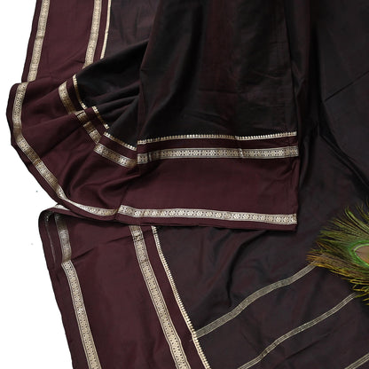 Indian Vintage Sari Maroon Mysore Silk Woven Sarees Craft Fabric 5Yd Ethnic South silk Dress Making Crafting Upcycle Quilting Zari Border