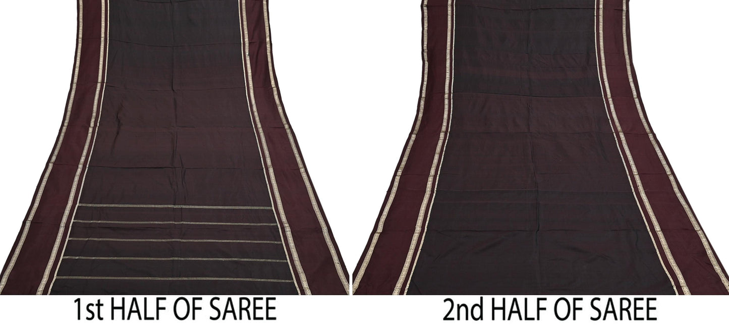 Indian Vintage Sari Maroon Mysore Silk Woven Sarees Craft Fabric 5Yd Ethnic South silk Dress Making Crafting Upcycle Quilting Zari Border