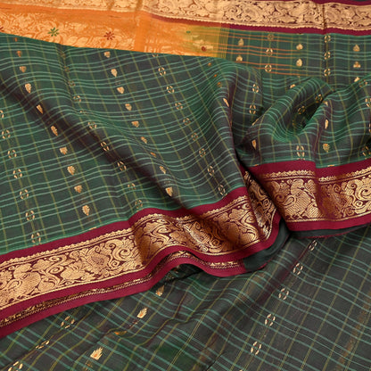 Indian Vintage Sari Green & Mustard Pure Cotton Hand Woven Sarees Craft Fabric 5yd Ethnic Crafting Quilting Dress Making Quilting Upcycle