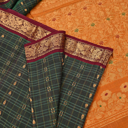 Indian Vintage Sari Green & Mustard Pure Cotton Hand Woven Sarees Craft Fabric 5yd Ethnic Crafting Quilting Dress Making Quilting Upcycle