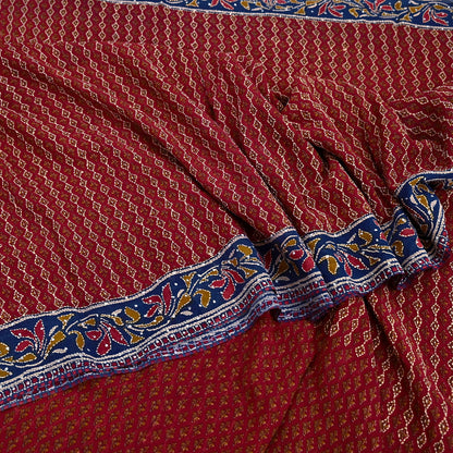 Indian Vintage Maroon & Blue Saree Pure Georgette Silk Hand Embroidered Kantha Sari Craft Fabric 5yd Sewing Floral Soft Sequins Dress making