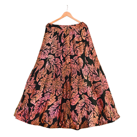 Indian Vintage Peach & Black Pure satin Silk Hand Embroidered Skirt Party Wear Bollywood Lehenga