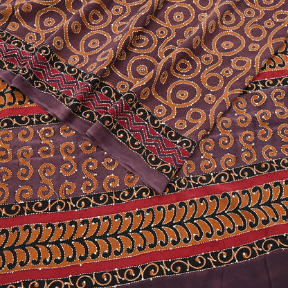 Indian Vintage Sari Brown Pure Crepe Silk Hand Embroidered Kantha Saree 5yd Craft Fabric Sewing Floral Soft Dress making Crafting