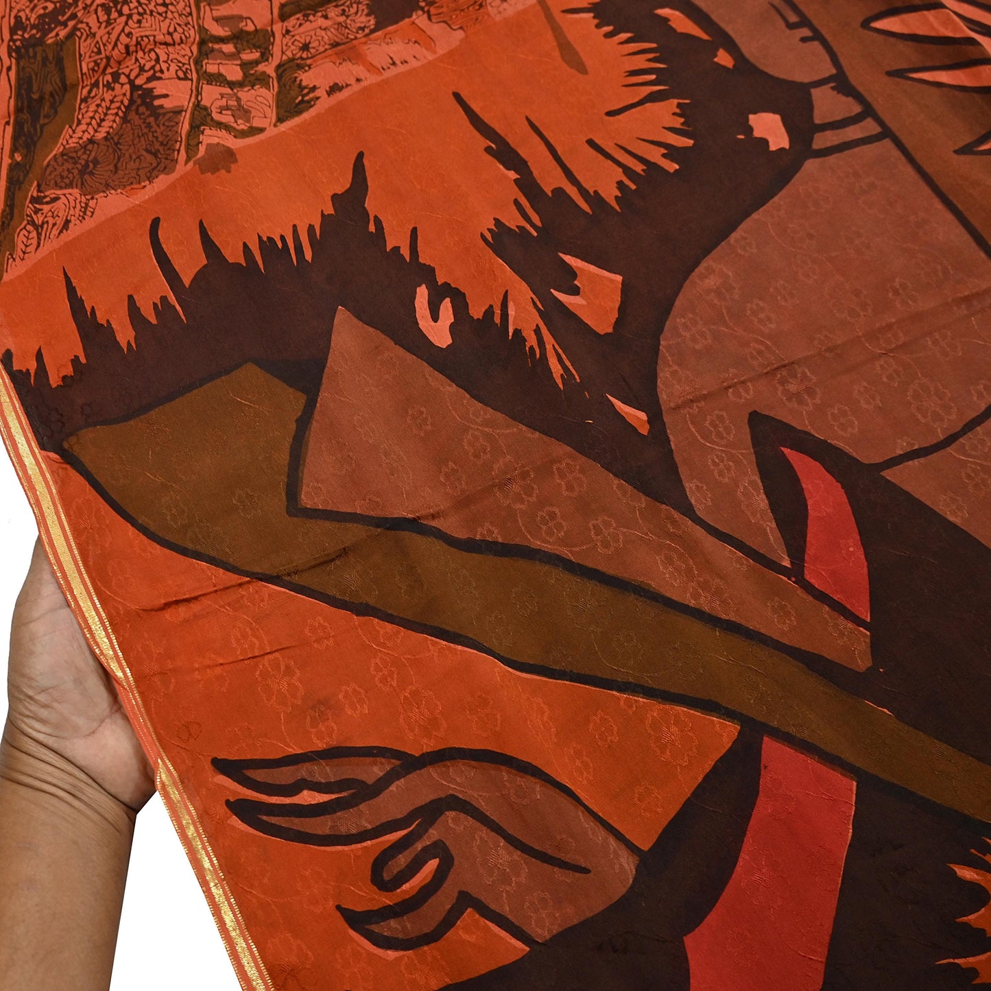 Indian Vintage Sari Orange 100% Pure Silk Printed Sarees 5yd Sewing Craft Fabric Zari Dress Making Soft Wrap Quilting Used Crafting Upcycle