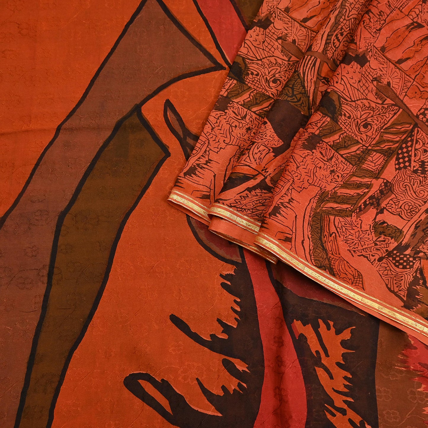 Indian Vintage Sari Orange 100% Pure Silk Printed Sarees 5yd Sewing Craft Fabric Zari Dress Making Soft Wrap Quilting Used Crafting Upcycle