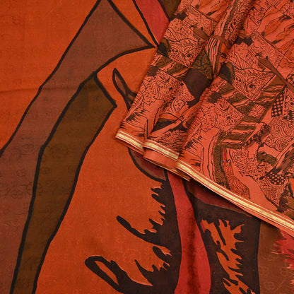 Indian Vintage Sari Orange 100% Pure Silk Printed Sarees 5yd Sewing Craft Fabric Zari Dress Making Soft Wrap Quilting Used Crafting Upcycle